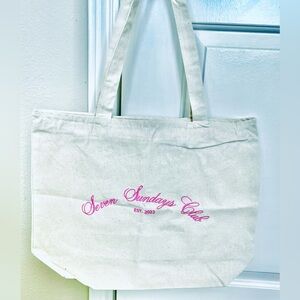 Cream & Light Pink Trendy Canvas Vintage Tote Bag NWT